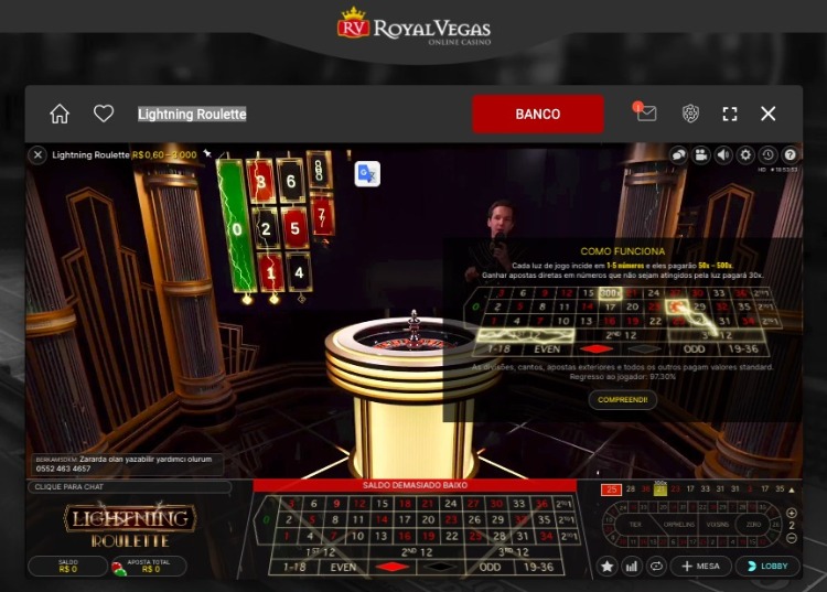 imagem do jogo Lightning Roulette no cassino Royal Vegas