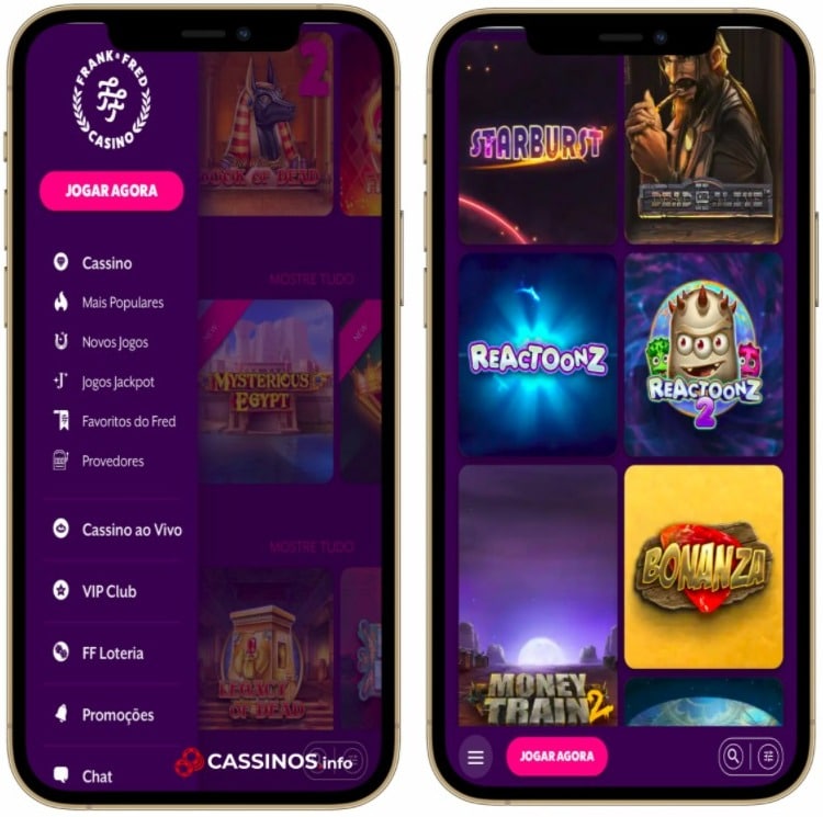 layout do cassino Frank & Fred mobile
