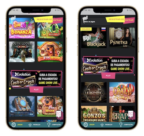 layout do Booi casino no celular