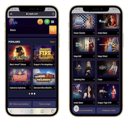 JVSpin casino no celular